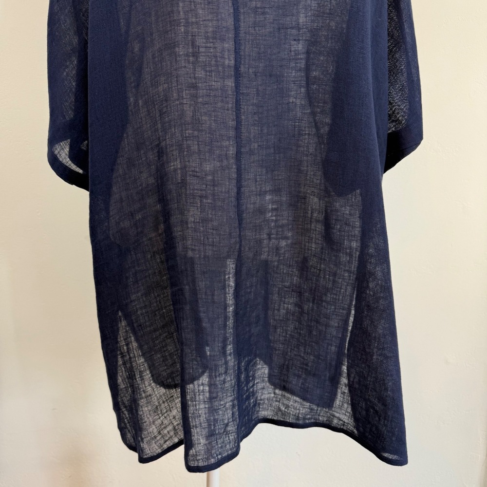 Soft Surroundings Linen Kimono Cardigan Large Navy Sheer Coastal Lagenlook Boho - Picture 8 of 13